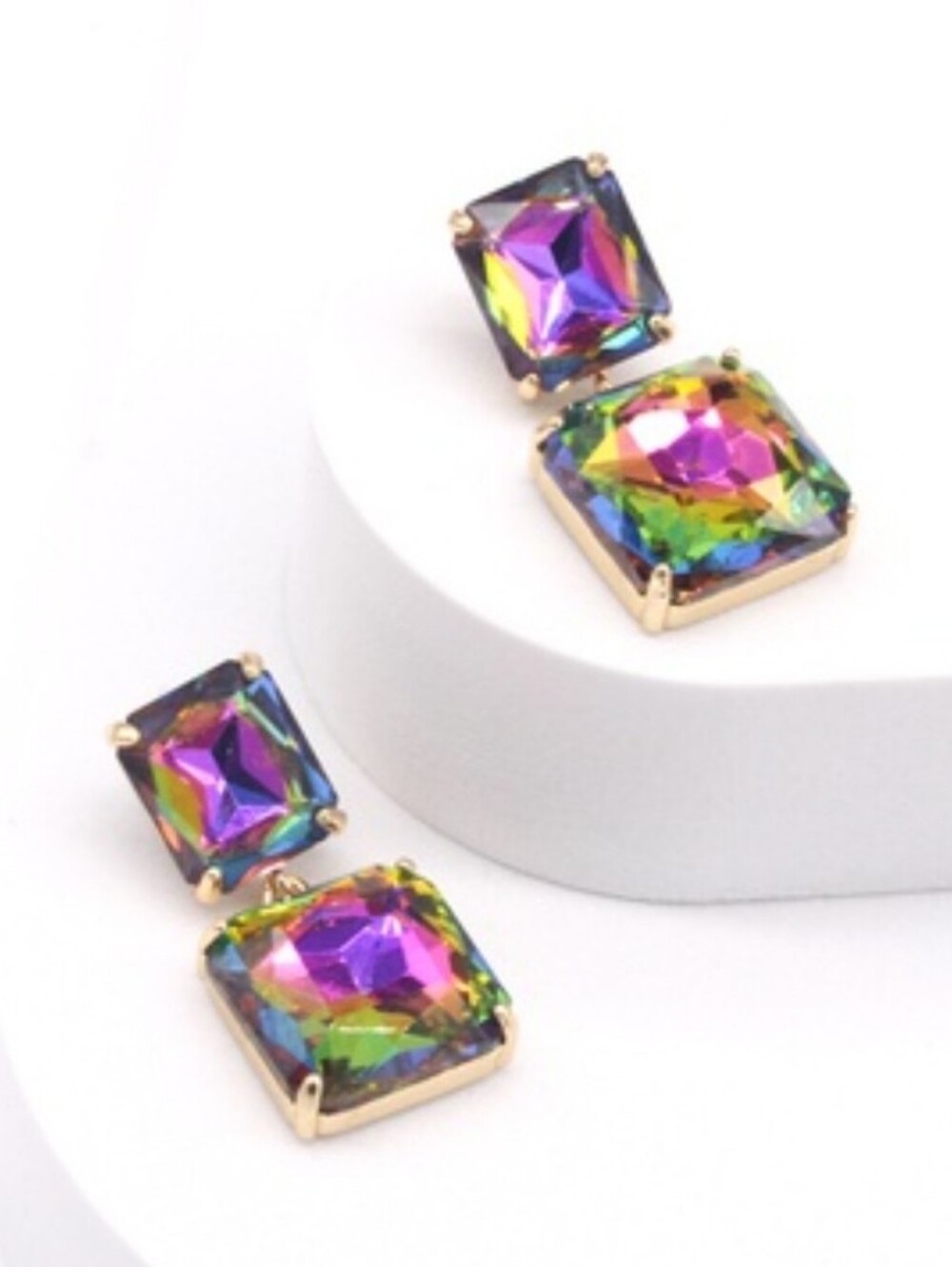 Multicolor Square Crystal Drop Earrings - Women Jewelry